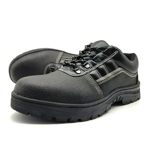 Men's Safety Shoes Black Low-top Basic Embossed Leather Anti-smash Anti-puncture Anti-slip Wear-resistant Outdoor Use