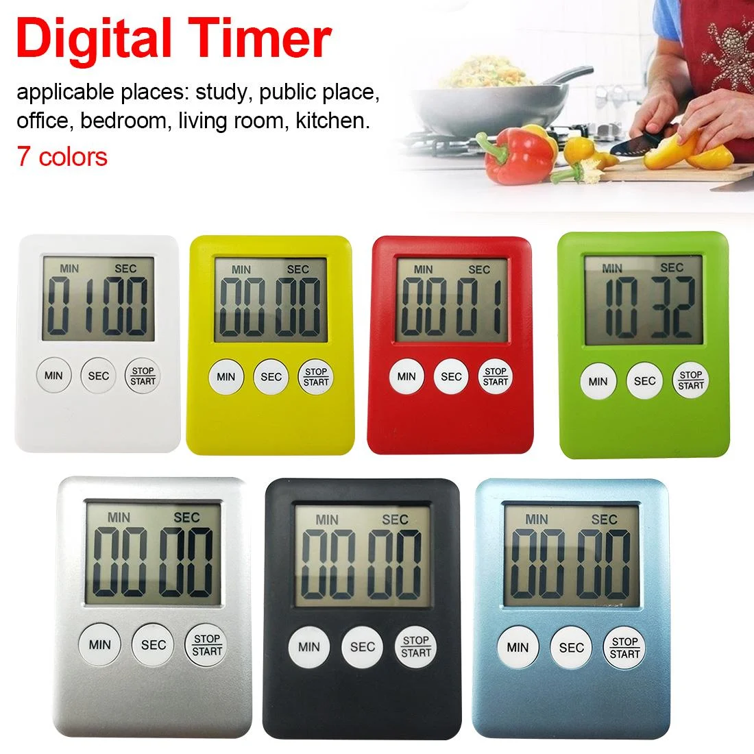 Kitchen Tools Square Food Electronic Countdown Timers Magnetic LCD Clock Large LCD Screen Display Digital Kitchen Timer