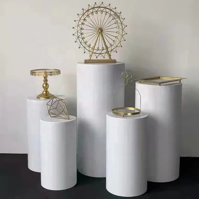 Set of 5 Plinth Iron White Cylinder Plinths Display Stand Dessert Table Stand for Wedding Party Decoration