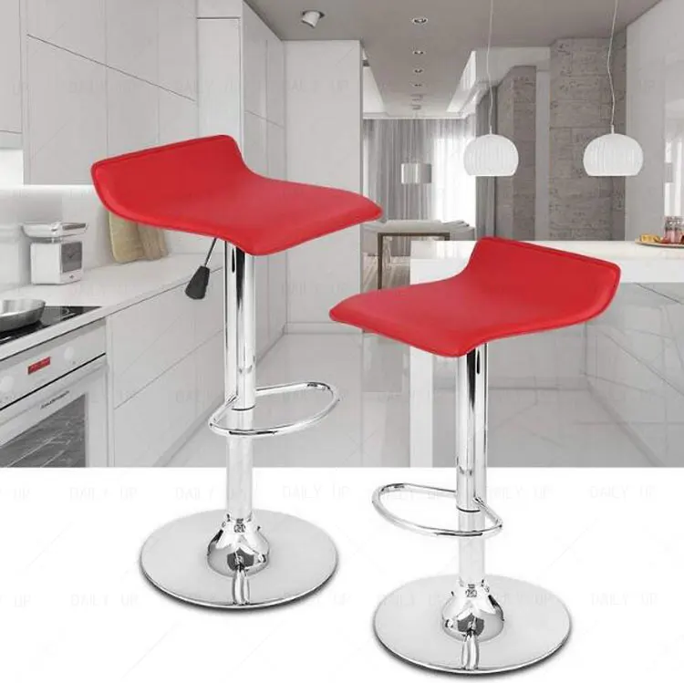 Adjustable Padded Bar Chair Stool With Footrest Fixed Low Back Kitchen Dining Chair Counter Chair With Upholstered PU Cushion