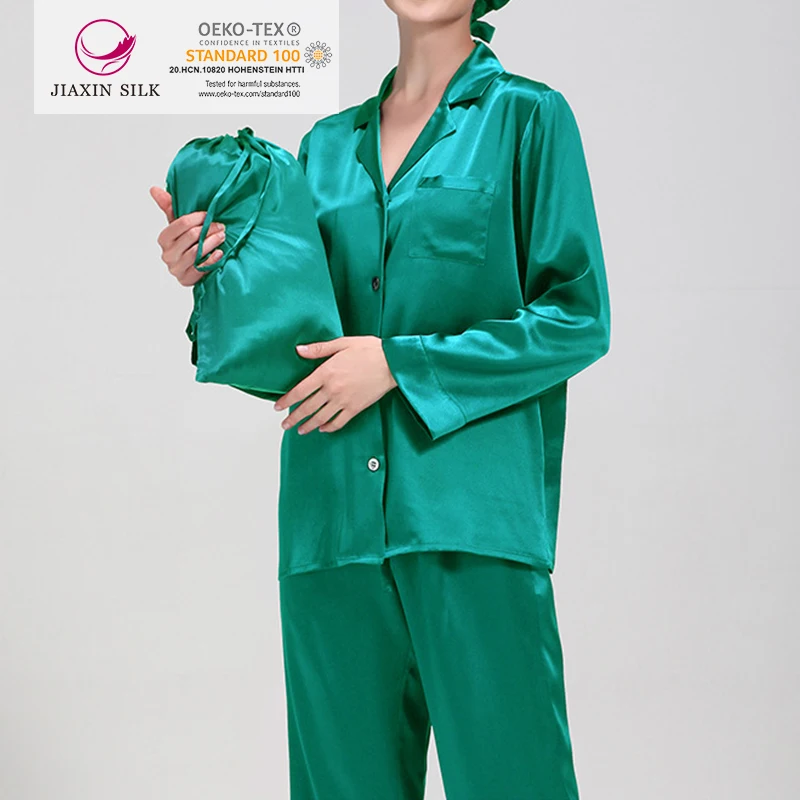 High quality 19Momme silk ladies pyjamas good breathable v neck for women summer green High quality 19Momme silk ladies pyjamas good breathable v neck for women summer green