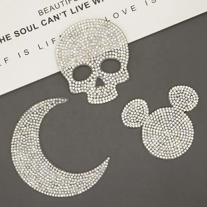 Free sample Stock assorted rhinestone applique bling cute iron on star patches for jeans clothing