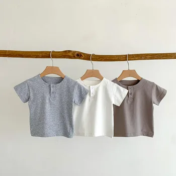 Ins Baby Shirts Summer Thin Cotton Kids T-Shirt Solid Color Versatile Short-Sleeved Baby Korean Style Breathable Bottoming Shirt