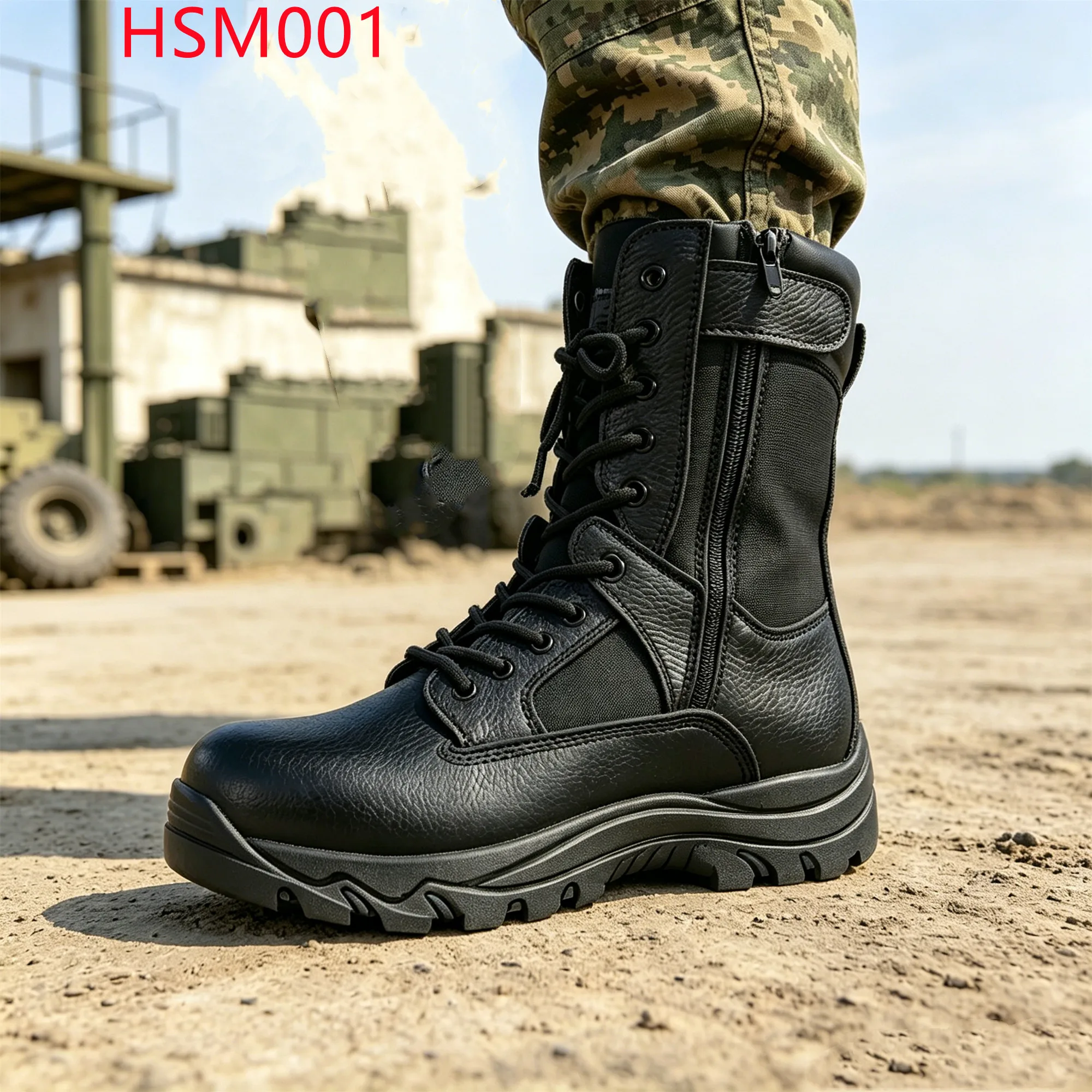 LXG,Sandstorm Area Best Embossed Leather Patrol Boots with Zipper&magic Tape Liberia Absorb Impact PU+rubber Combat Boots HSM001