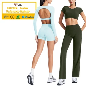 Women Backless Short Sleeves Straight Leg High Waist Gym Set Female Crop Top Lightweight Sports Suit