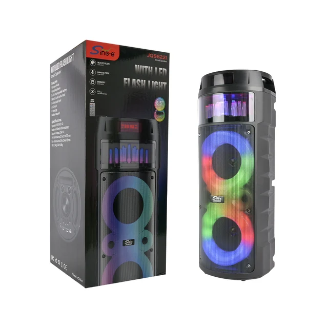 SING-E ZQS 6221 Dual 6.5" Outdoor Party Bluetooth Speakers RGB LED Lighting Radio DJ Karaoke Private Label Fountain Parlantes