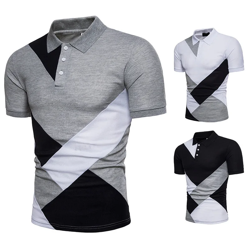 Newest Men Casual Fashion Short-sleeve Top Blouse Color Matching Large ...