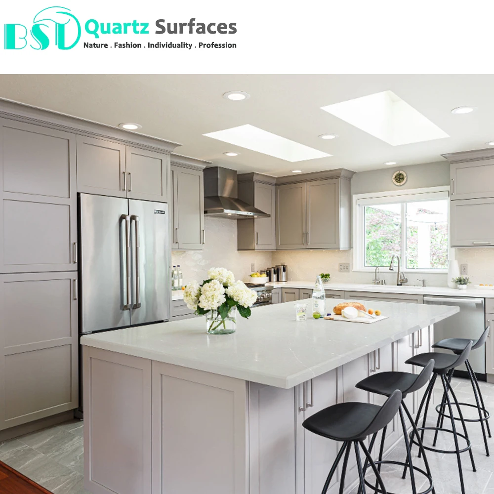 Island Top With Calacatta Quartz Custom Dining Tables Super White Quartz  Stone/Quartz Slab Engineered for Kitchen Countertop