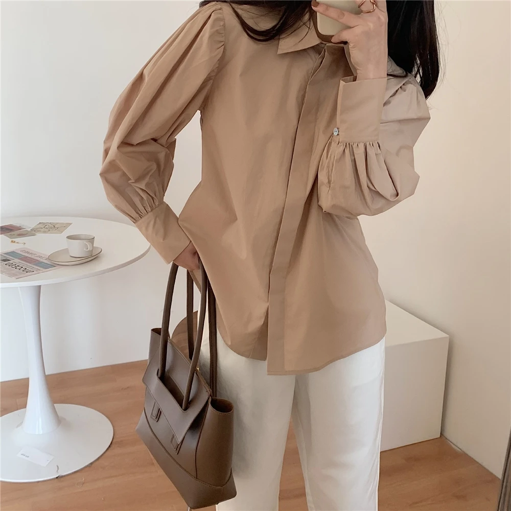 Comfy with Long and Collared Elegant Loose Blouse Oversize Silk Shirt for Women