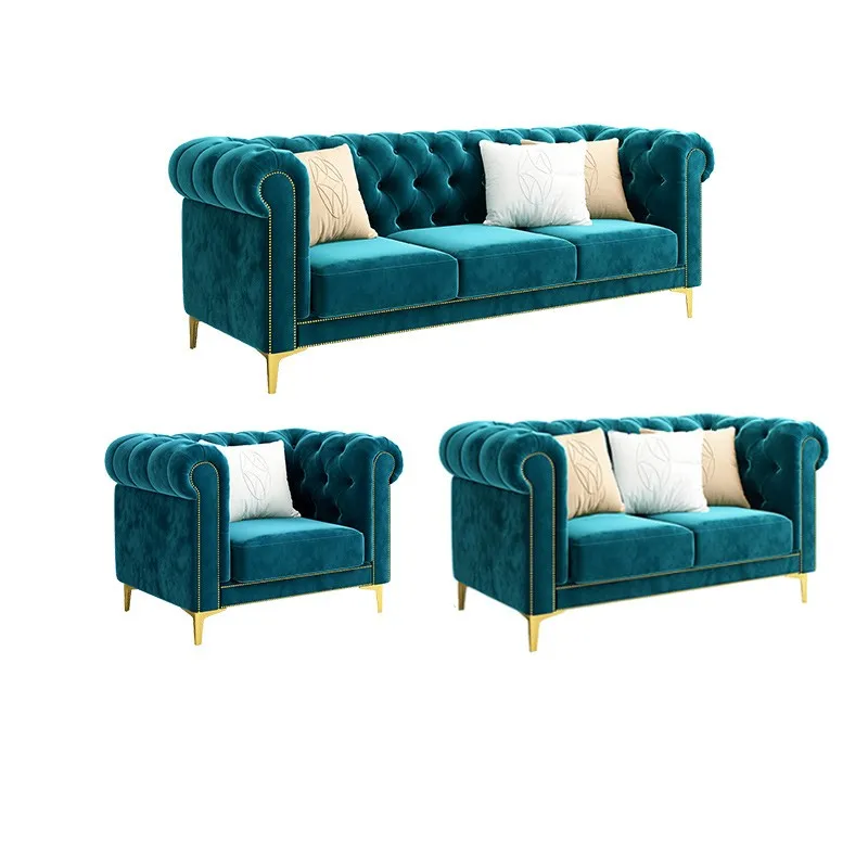 Modern Velvet Fabric Tufted Section Sofa Set Furniture Sectionals ...