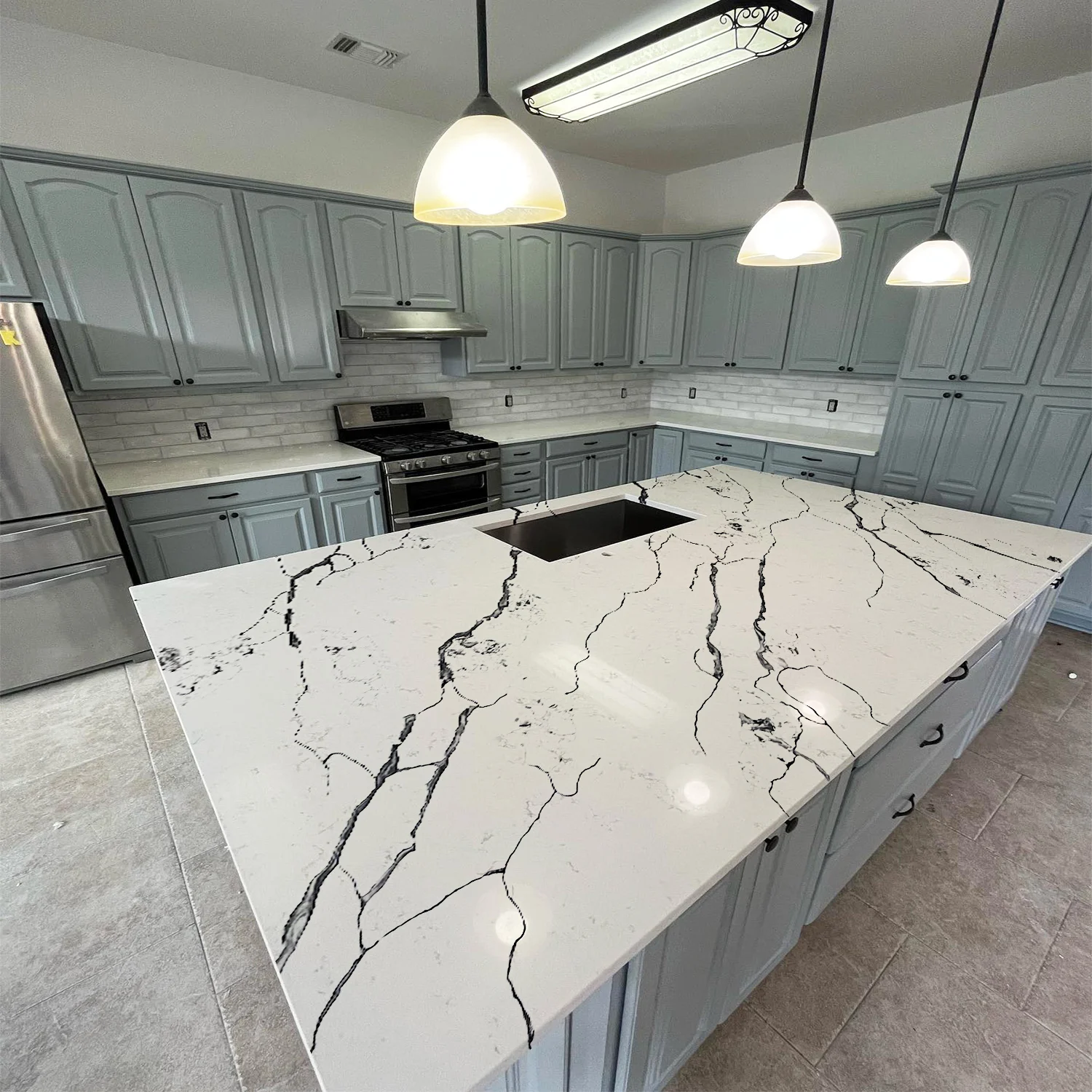 Horizon Artificial Low Silica Stone Quartz Slab Kitchen Counter Top Quartz Stone for Corner Cabinet Quartz Stone Slab Countertop