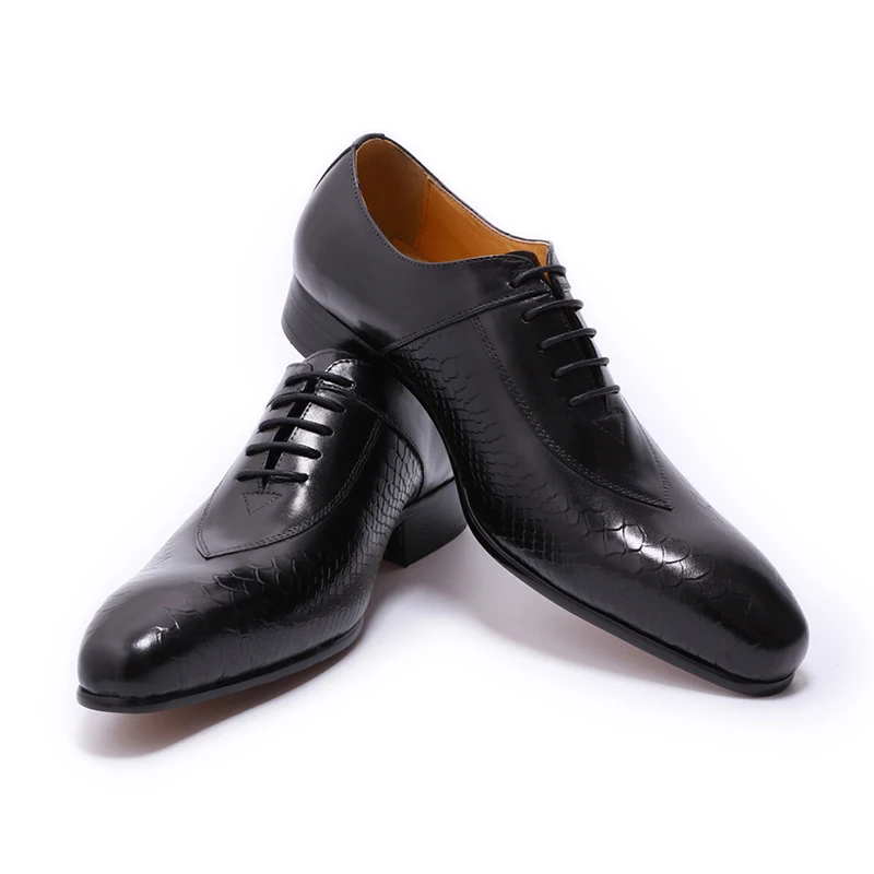 China Factory Men Leather Shoes Snakeskin Prints Lace Up Pointed Toe ...