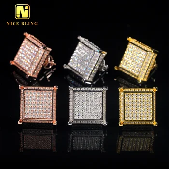 Classic Unisex Diamond Studs Hip Hop Square Shape Moissanite Earrings Screw Back Sterling Silver Ear Studs WIth GRA Certificate