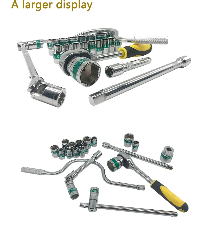 24 Pcs 1/2 Inch Drive Scoket Set 24t Ratchet Handle Black Box Socket