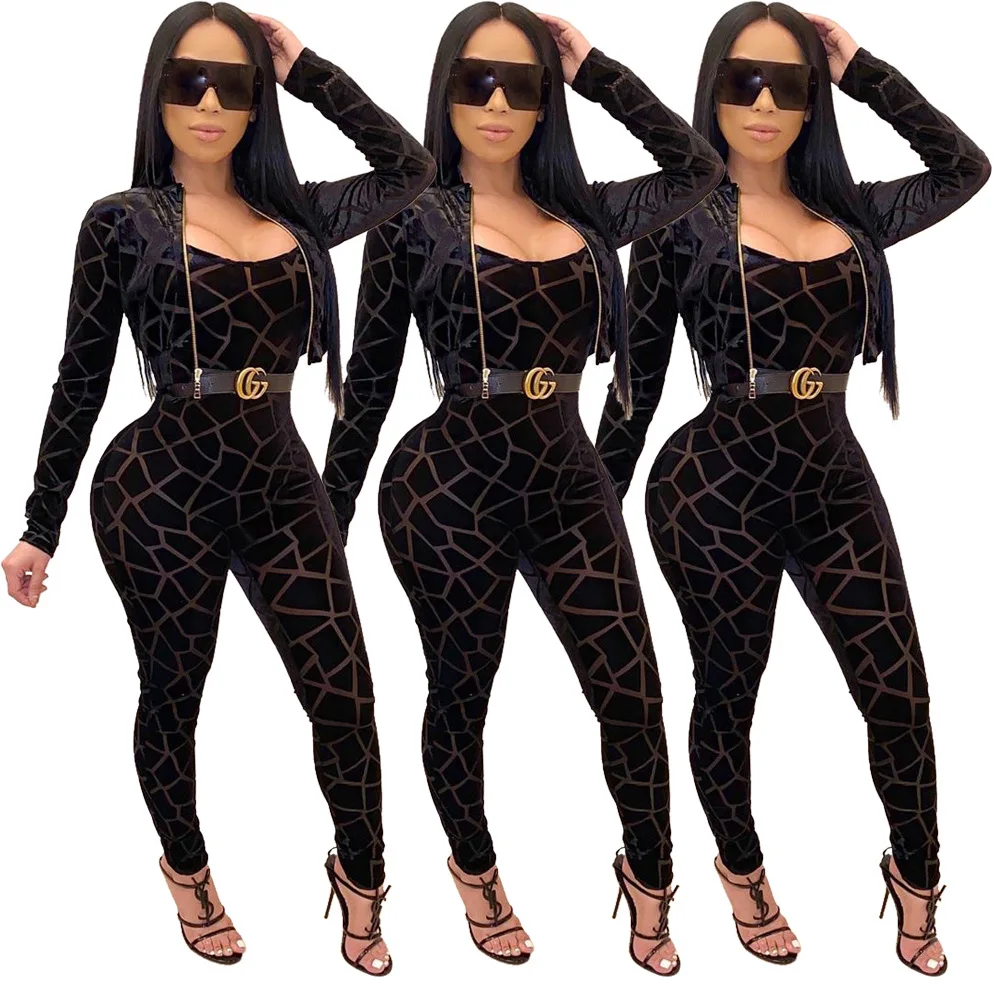 2021 Wholesale Sexy Jumpsuit Casual Long Sleeve Outfits Women Two Piece Set Clothing Women Clothes Pant Sets 2piece women outfit