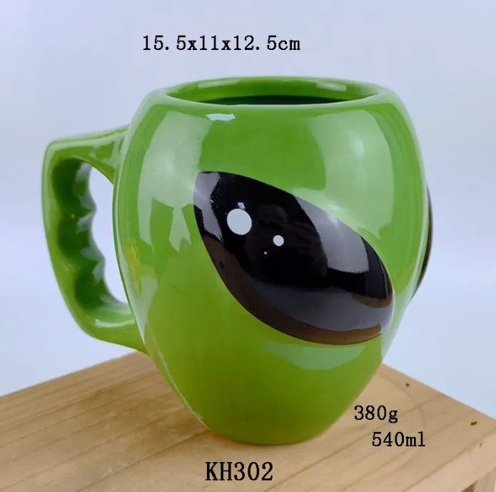 Ceramic 3D Special-shaped Mug ET Mug Creative Cartoon Green alien Mug  Lovely Water Cup