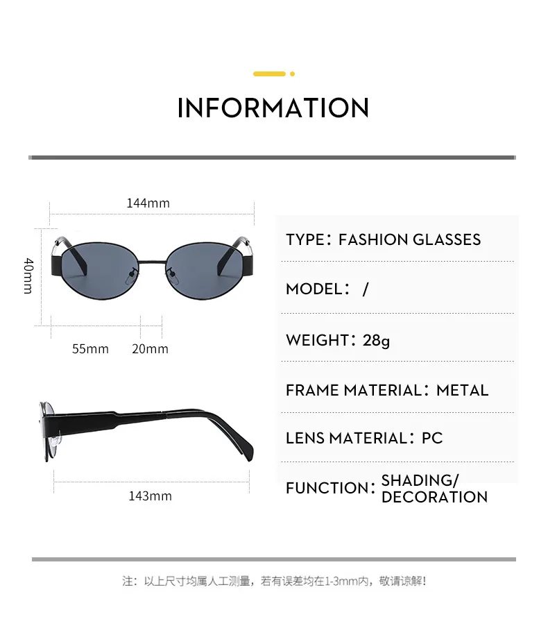 Nuevas gafas de sol de metal con marco ovalado, gafas de sol de alta calidad, logotipo personalizado, gafas de sol para exteriores para hombres y mujeres