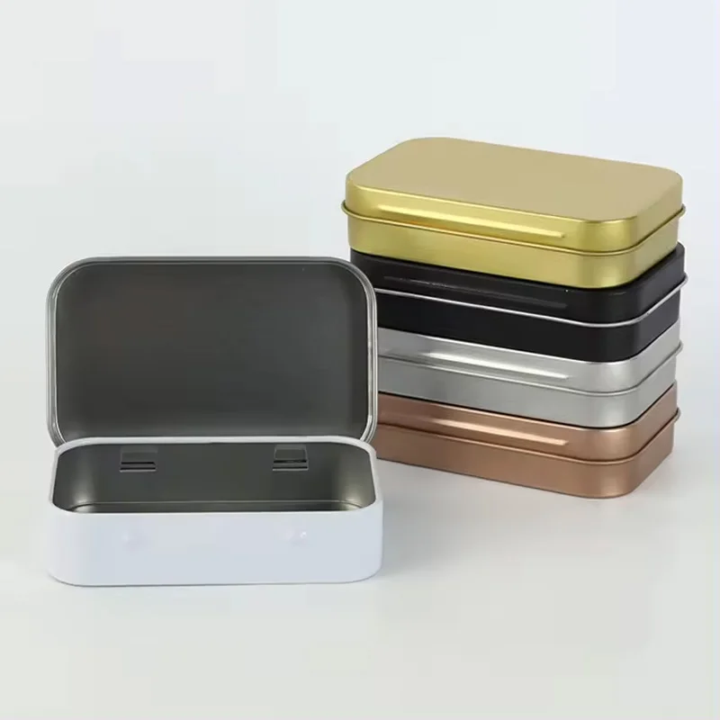 OEM Custom Printed Silver Rectangular Hinged Tin Case With Lid Gift Packaging Food Grade Container Metal Tin Can Box