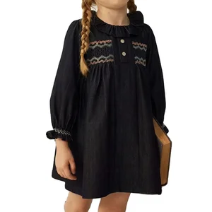 Autumn Girls Casual A-Line Linen Dress Olive Black Zipper Turtleneck with Button Backless Design Solid Pattern Woven Plain Dyed