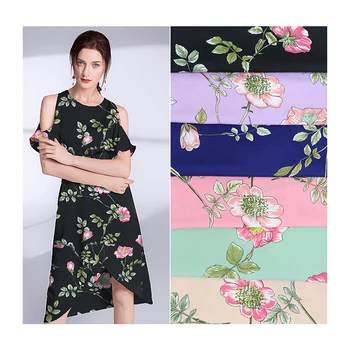 Summer new printing fabric 100D four-sided elastic printing fabric peony printing polyester fabric