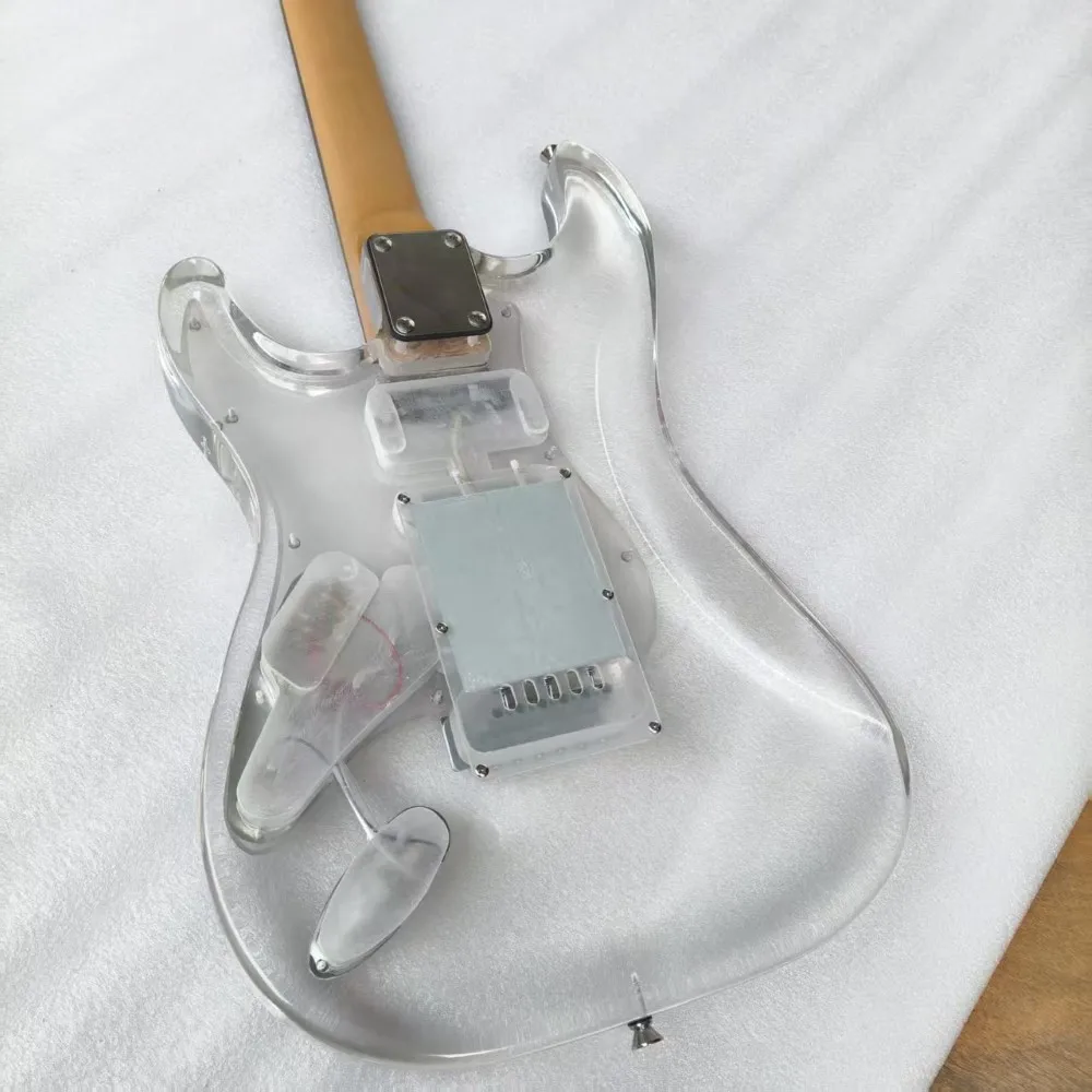 透明アクリルガラスエレキギター 高品質メイプルネックギター LED非