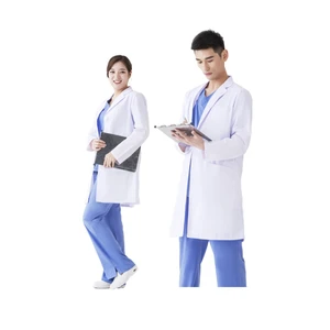 Unisex Professional Medical White Lab Coat Long Sleeve Professional Hospital Uniforms