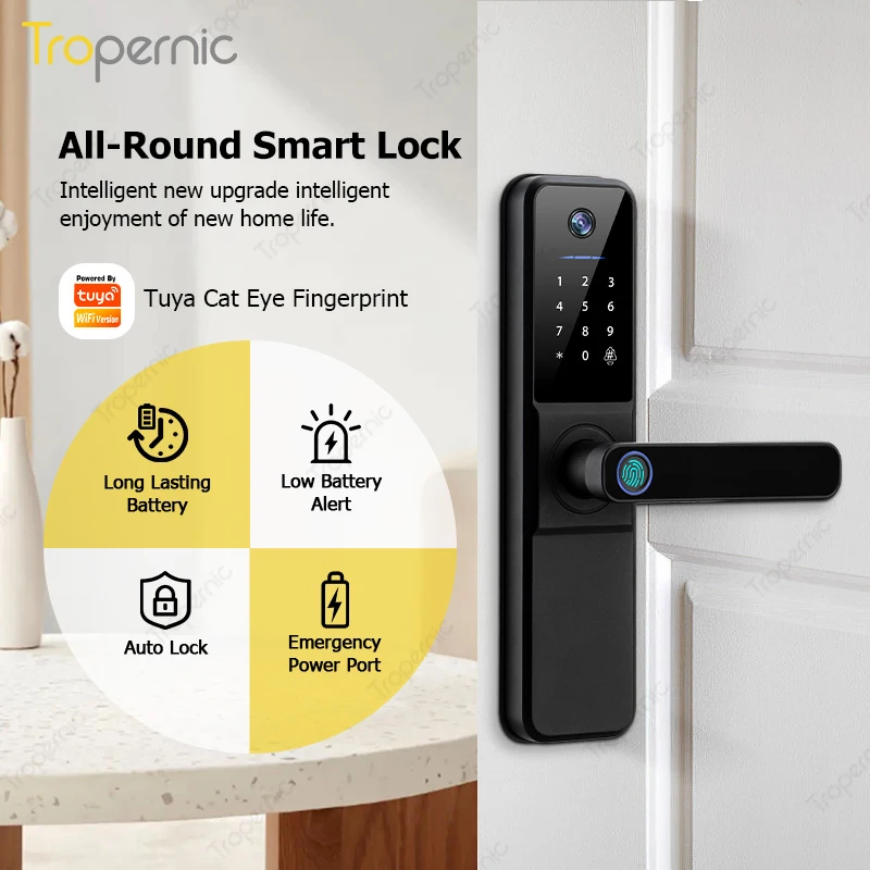Tropernic Wholesale Price Digital Code Smart App Fingerprint Tuya Smart Camera Door Lock