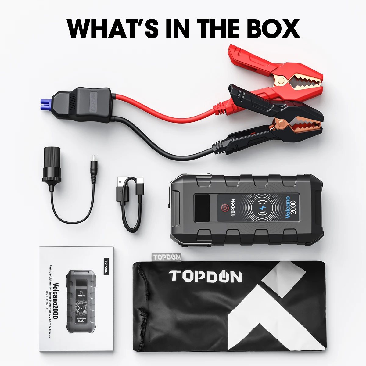 TOPDON JS2000Pro Arrancador De Baterias De Coche, 2500A Arrancador De Coches Portatil Para Motores Diesel De Hasta 8L De Gas/6L, Jump Starter Booster Baterias Con Cable De Arranque, Estuche EVA - Foto 12