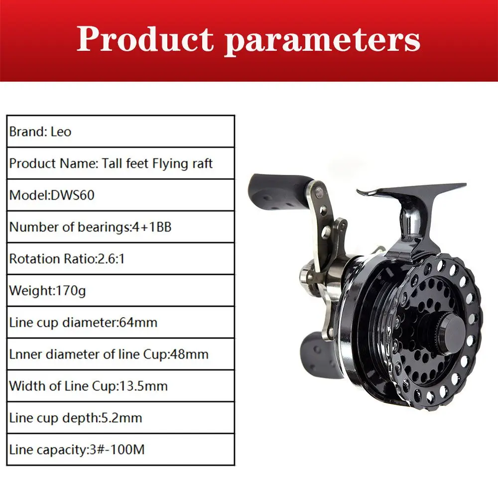 LEO Fly Fishing Reel DWS60 4 + 1BB 2.6:1 65MM Left hand Right Hand Fishing  Reels Wheel with High Foot