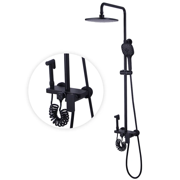 Oro Función de 4 vías Baño frío y caliente Grifos para baño y ducha Juegos de mezcladores de ducha con rociador de bidé