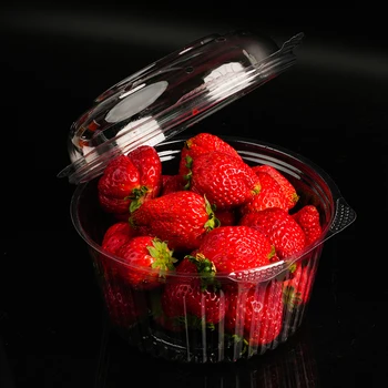 Custom Blister round disposable plastic salad box packaging with cover food grade clear takeaway fruit salad container