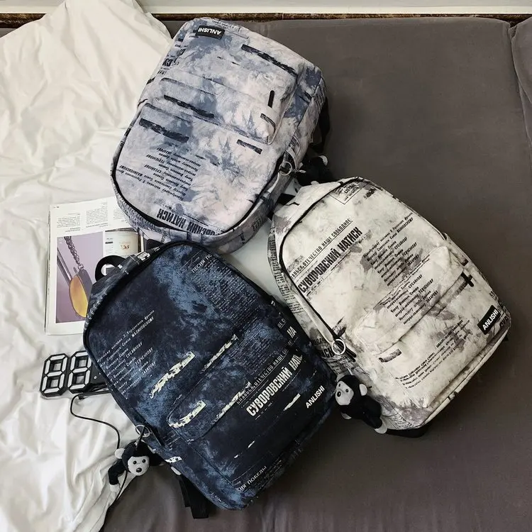 Trendy Personality Inkjet Letter Newspaper Pattern Students College School Bags Casual Sports Backpacks