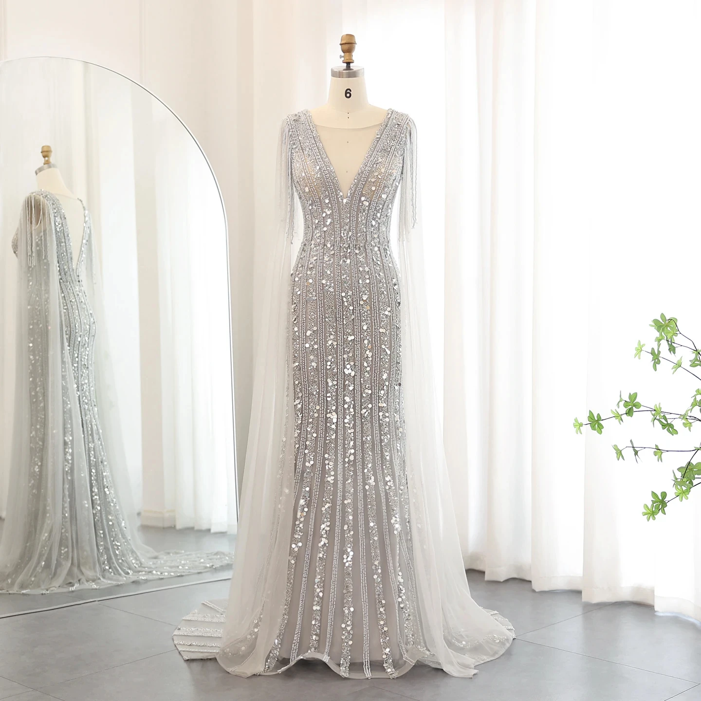 elegant gray dresses Gray Elegant Knee Length 3/4 sleeves 2 Pieces satin lace Evening Party –  Siaoryne main image 1