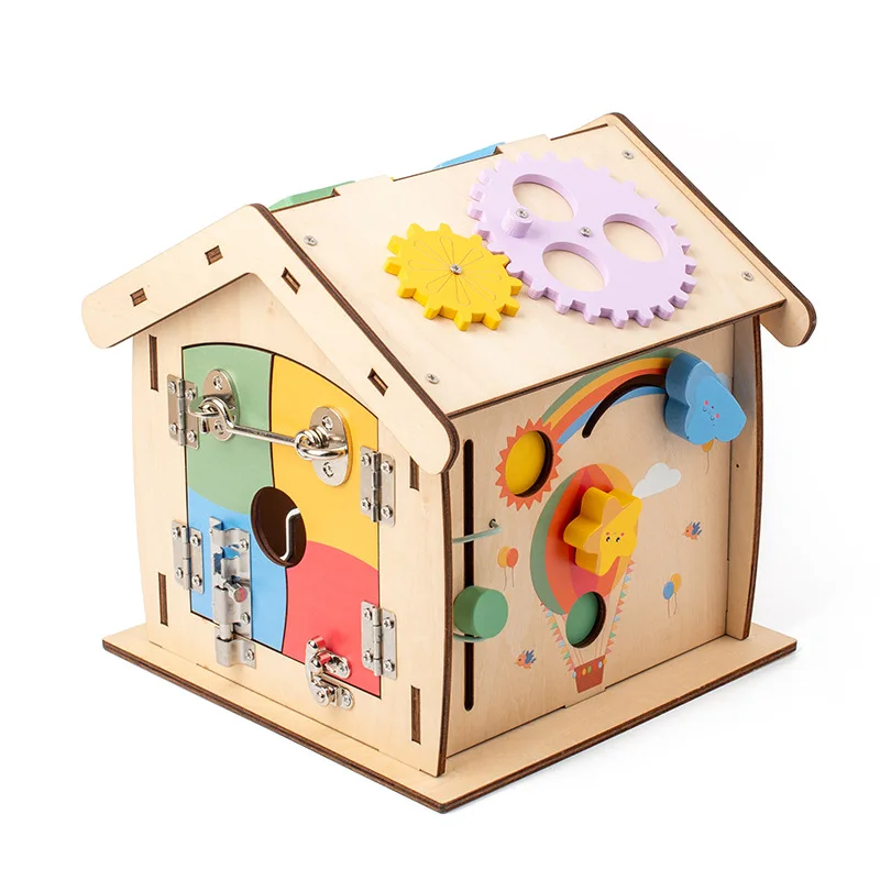 Mainan sensorik aktivitas pendidikan dini anak-anak rumah papan sibuk montessori kayu multifungsi untuk anak-anak