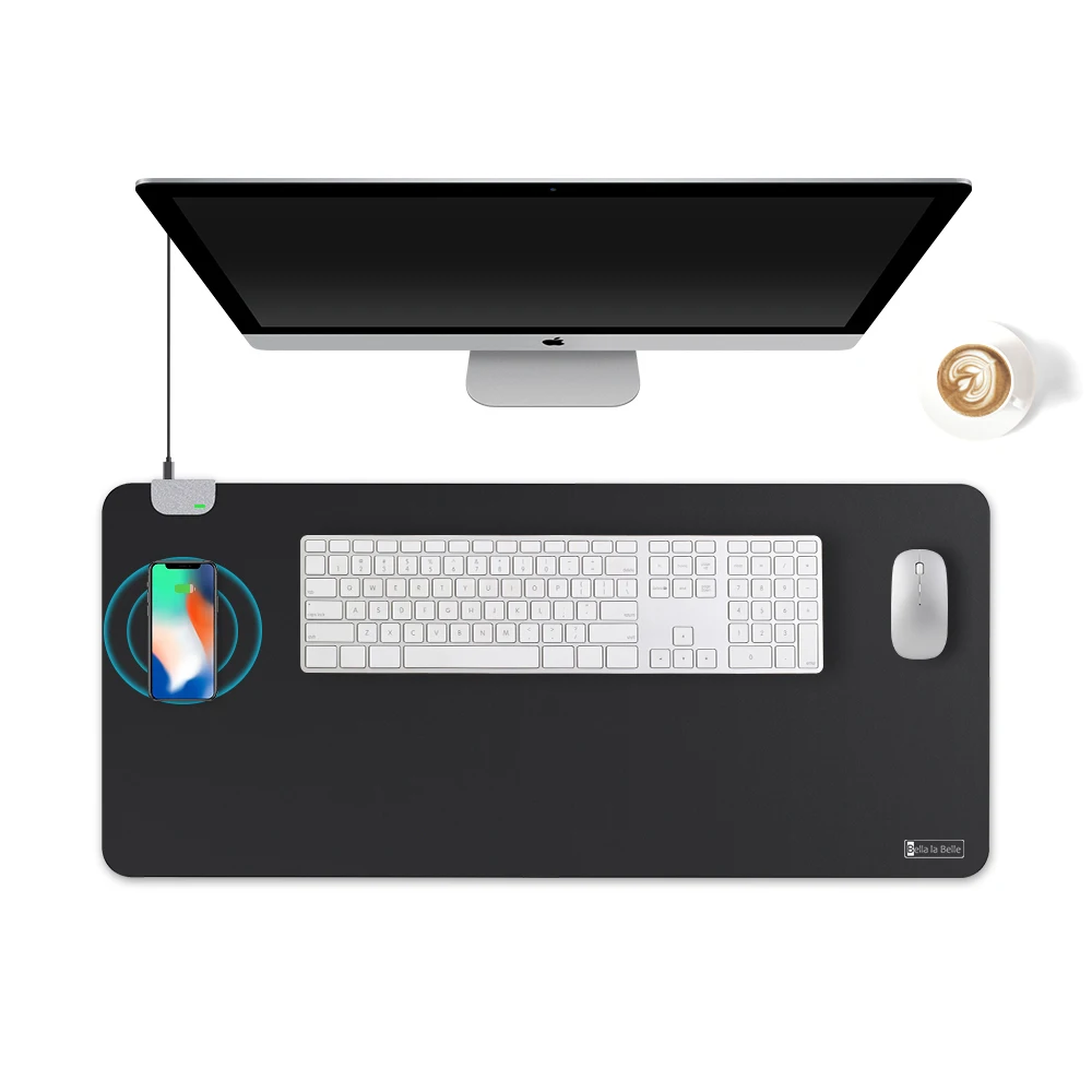 Гигантский кожаный водонепроницаемый коврик для мыши с напечатанным логотипом на заказ, 10 Вт, беспроводное зарядное устройство для быстрой зарядки телефона, Настольный коврик для мыши