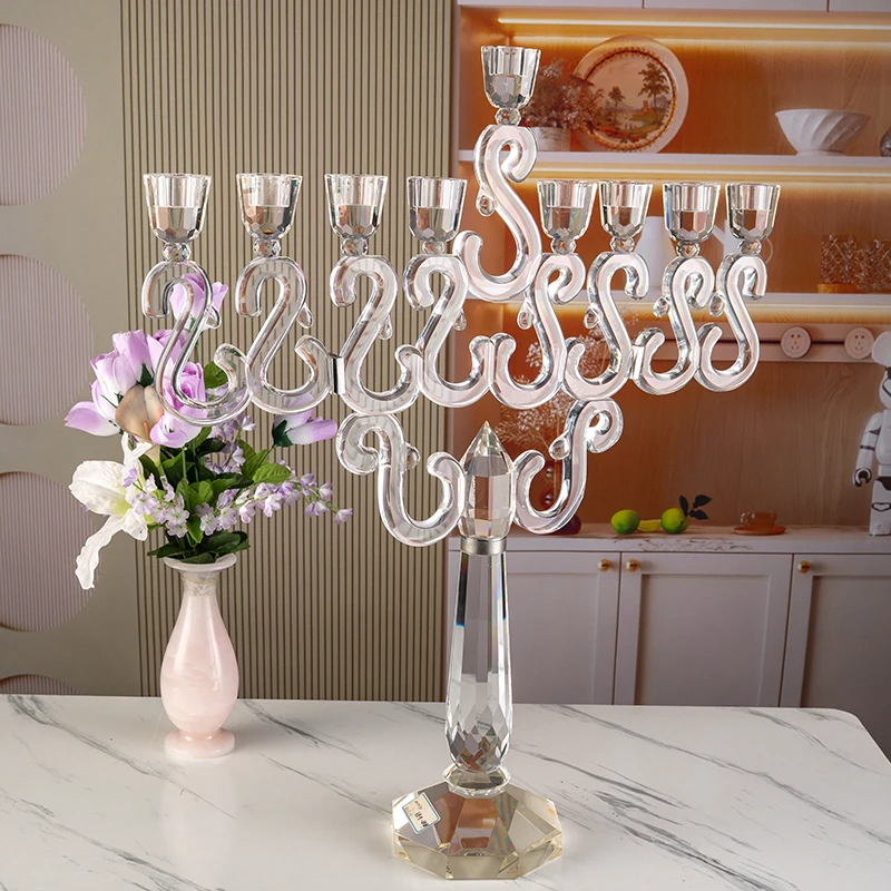 Petit Pont Haute Poignée Longue 9-piliers Porte-bougie de Luxe pour Centre de Mariage ou Décoration Maison Cristal Porte-bougie