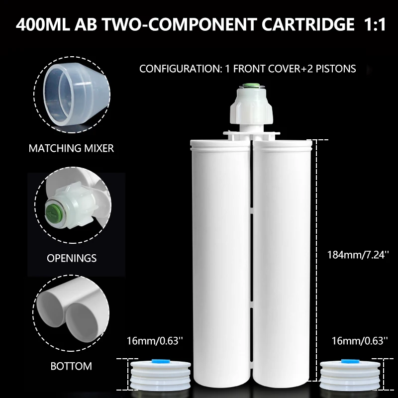 F-C400-11PA Side Caulking Two Component Sealant Glue 2-component Adhesive Double Dual Tube Ab Epoxy Gun Cartridge 400Ml Syringe