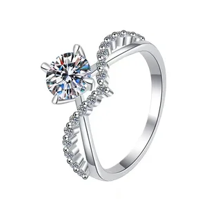 Trendy Engagement Rings for Women Round Cut Moissanite with Platinum Plating Popular Jewelry