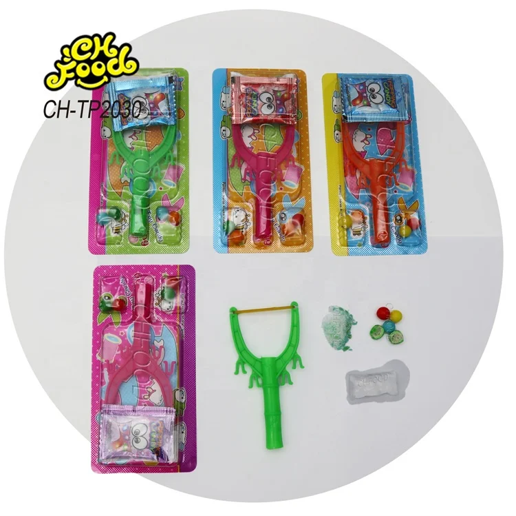Hot Selling Manufacturer Custom Catapult Toy Small Plastic Slingshot Toy with Jelly Pudding Popping Candy and Puffed Candy Sweet