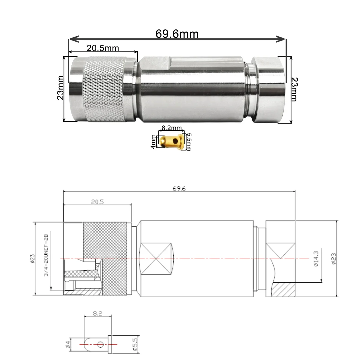 High Performance Silver Plated RF Coax Connector HN Male Plug for LMR600/12D FB Coaxial Cable