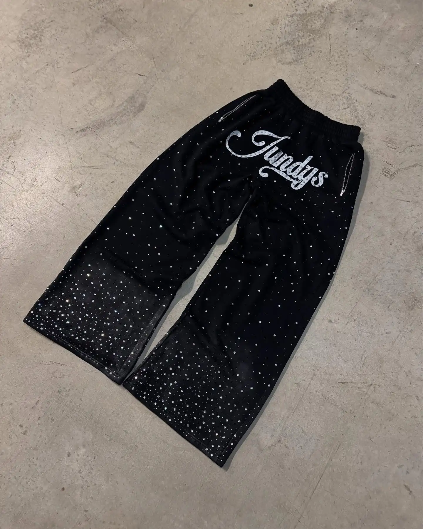 Custom Cotton Mens Track Pant Man Straight Leg Wide Stacked Jogger Acid Wash Sun Faded Flare Baggy Rhinestone Sweatpants gallery 7