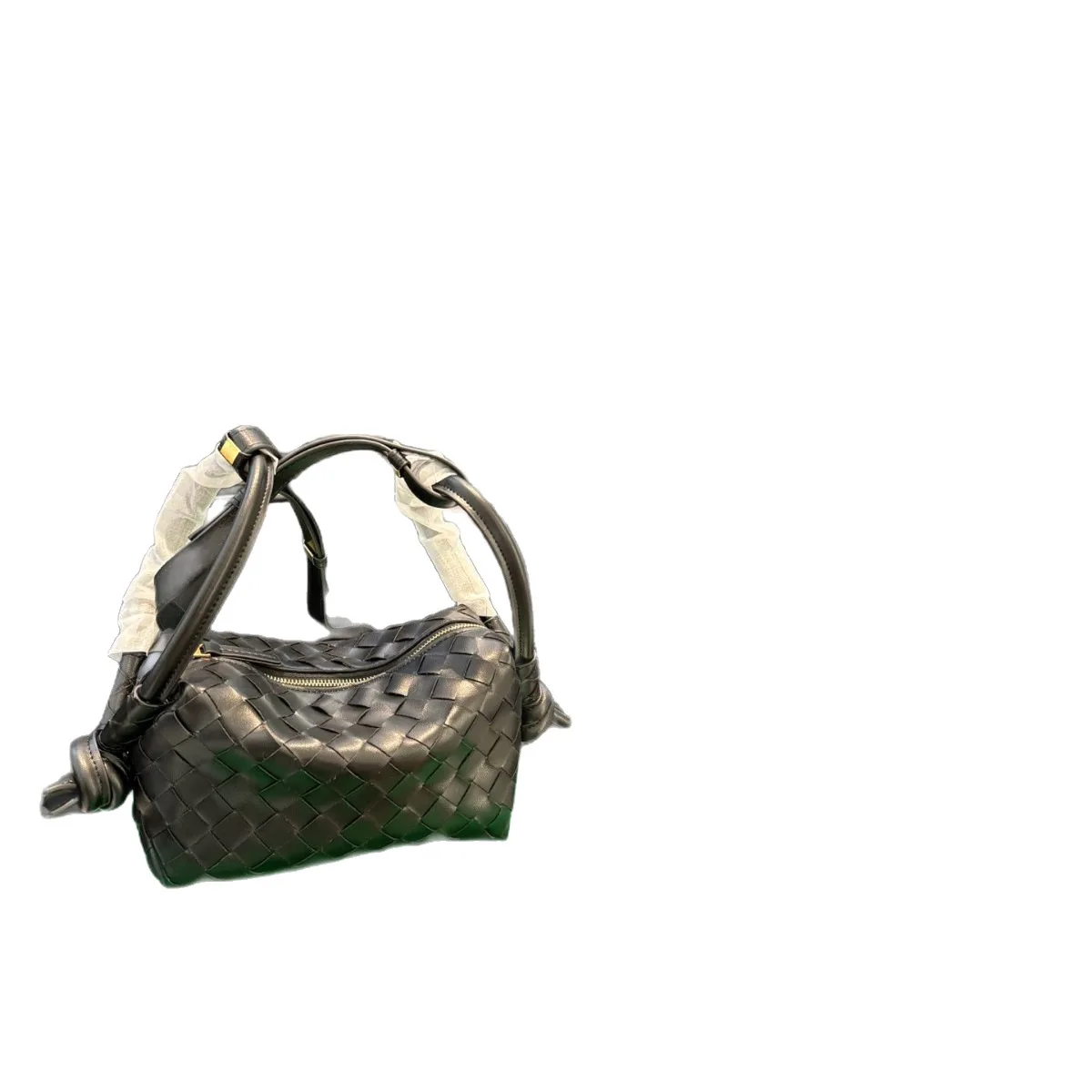 New BV-style Foreign Trade Hand-Woven PU Camera Bag with Zipper Closure Polyester Lining Trendy Shoulder/Crossbody Bag for Women
