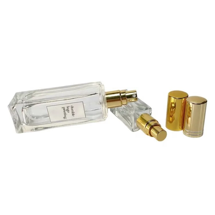 10ml Refillable Thicken Bottom Empty Packaging Small Glass Spray Perfume Square Bottles with Gold Cap