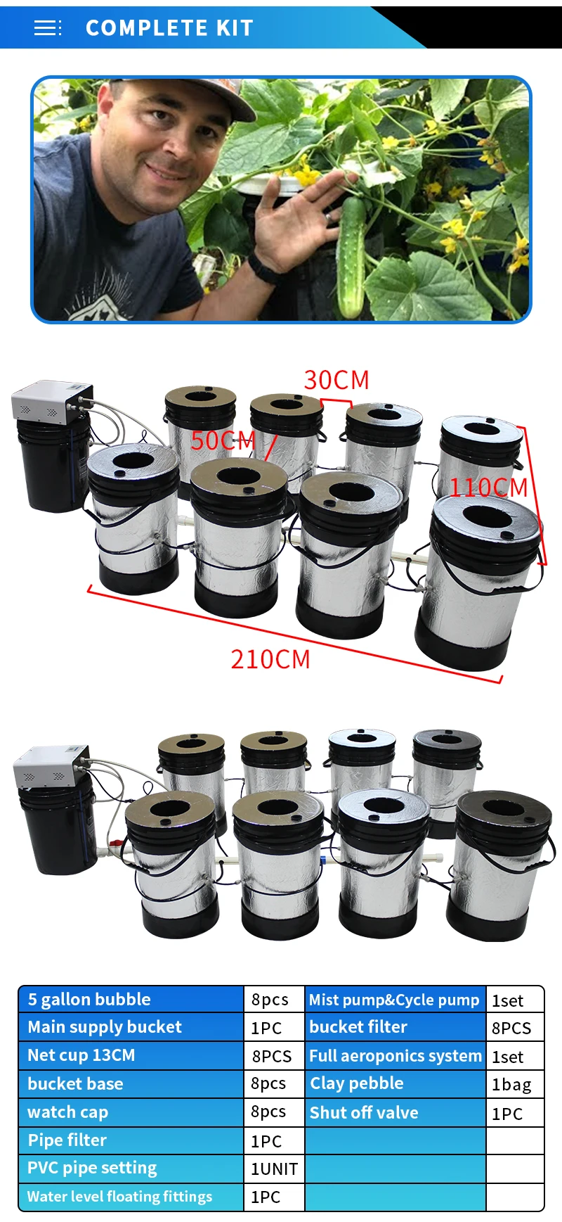 Recirculating Aeroponics System 8pcs 5 Gallon Growing Bucket. Clone