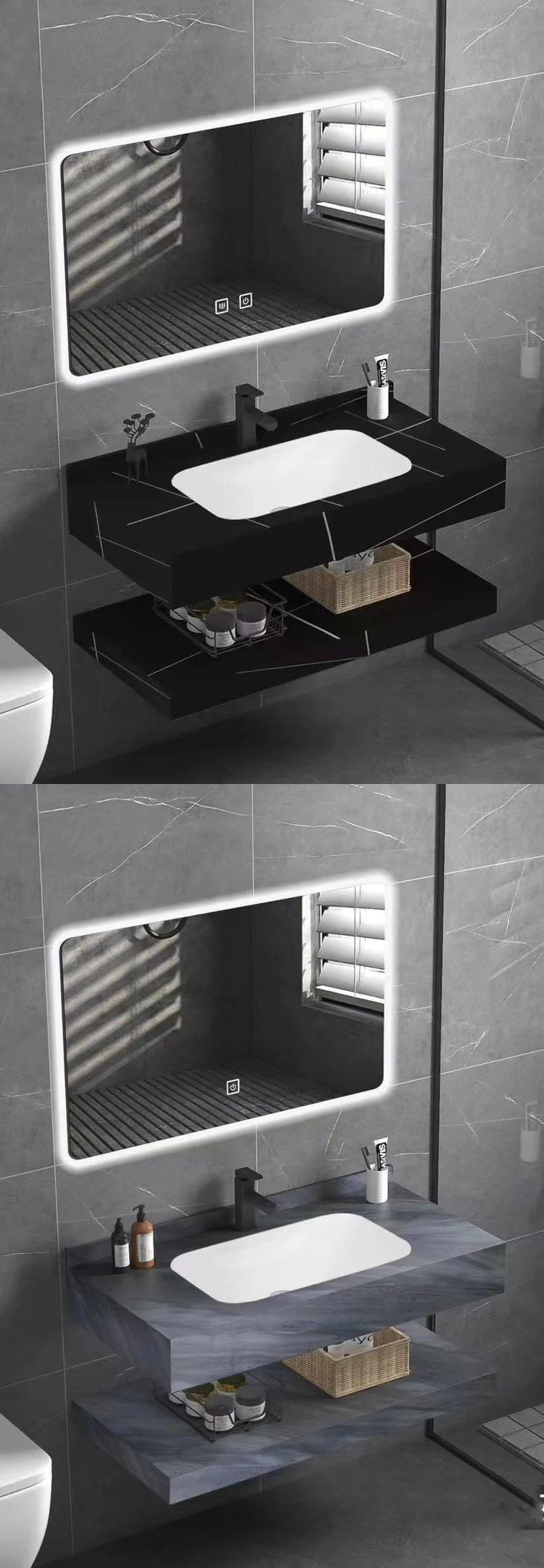 2023 Custom Bathroom Vanity Sets Luxury Modern Wall Mounted Wood Floating Bathroom