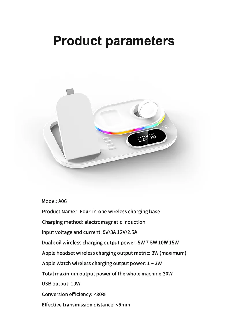 4 In 1 Rgb Led Wireless Charging Station,A06 Qi Fast Wireless Charger