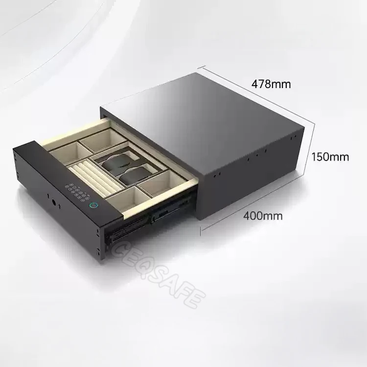 CEQSAFE Drawer Safe Lock Box Security Steel Fingerprint & Digital Lock with Electronic Money Deposit Hidden Safe