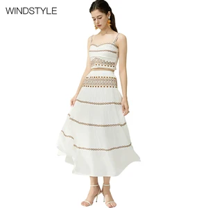 Custom Ladies 100% Cotton Halter Belt Overskirt Set 100,000 Stitch Embroidery Floral Pattern Woven Top Summer Casual Style