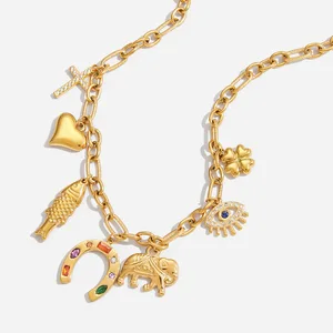 MW 18K Gold Plate Stainless Steel Necklace Classic Zircon Cross Heart Fish Devil Eye Pendant Necklace for Women Gift Wholesales