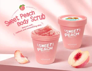 Organic Vegan Whitening Skincare Logo Peach Clear Fruit Wholesale Custom Private Label Natural Salt Body Scrub